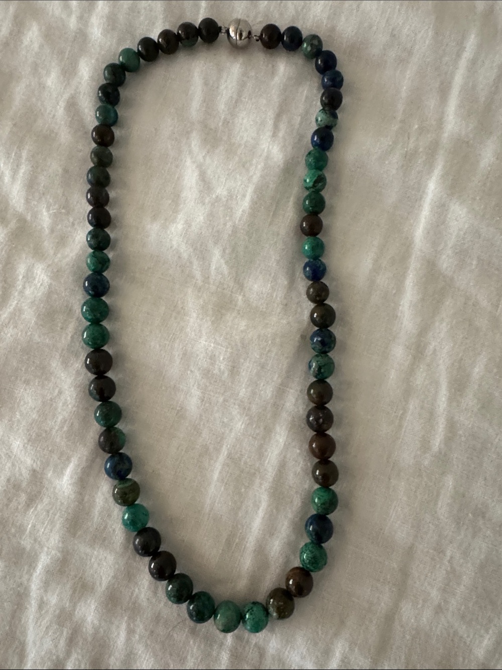 Azurite Chrysocolla Gemstone Beaded Necklace Blue Green Artisan Boho 20 in